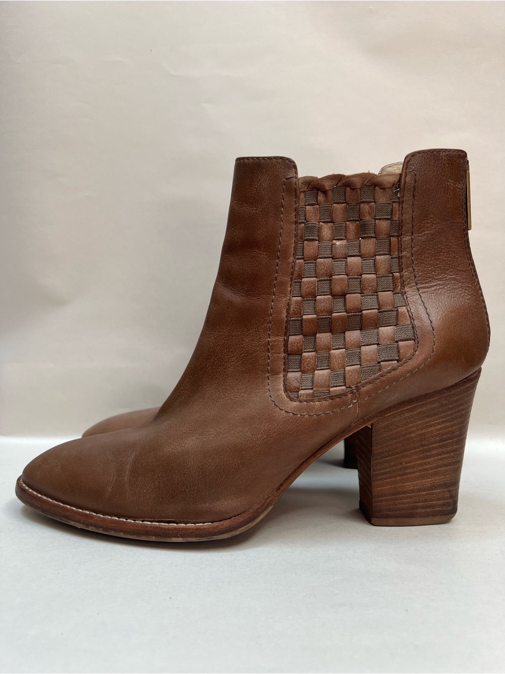 Aquatalia Frannie Boots Women 10 Brown Tan Bootie Chelsea Heel Woven